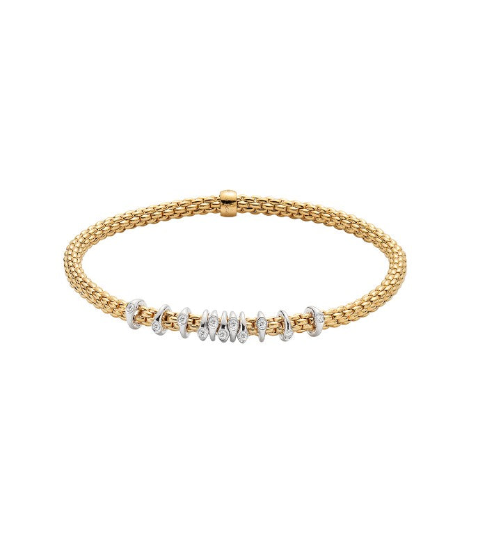 18K Y/WG Prima Scattered Diamond Rondels Flex-It Bracelet by FOPE