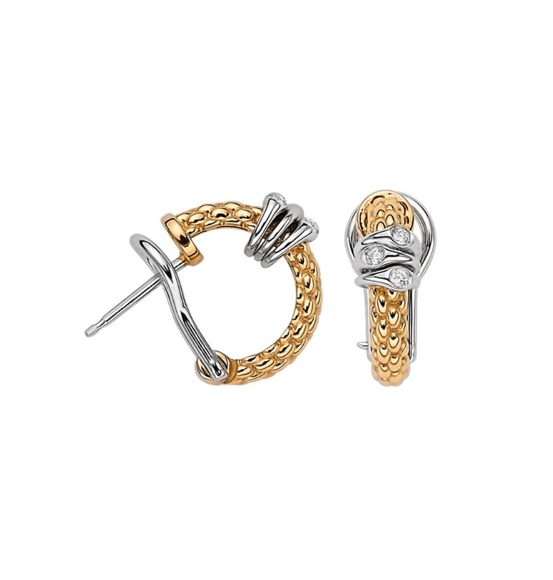 18K Y/WG Prima .08cttw Dia Huggie Earrings by FOPE