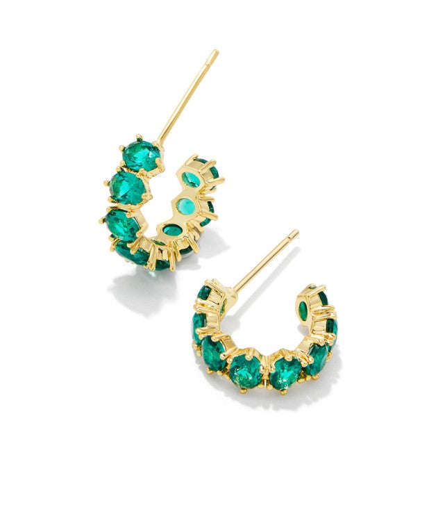 Cailin Crystal Huggie Earrings in Gold Metal & Green Crystal  by Kendra Scott (plated over brass)