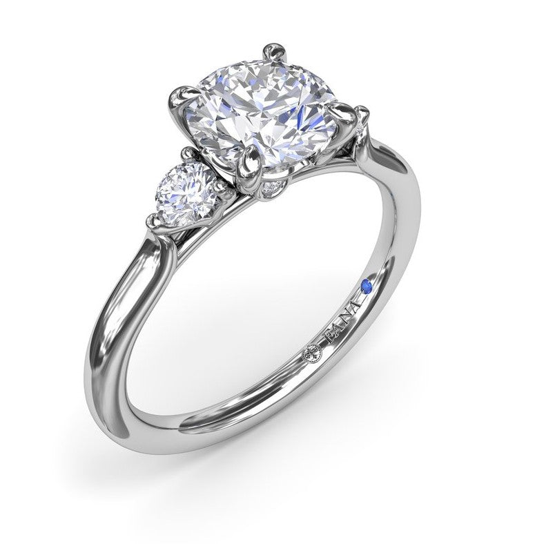 14K WG .24cttw Dia Three Stone Semi-Mount by Fana, size 4.5

4 Round Diamonds= .24cttw
1 Rnd Blue Sapp = .01cttw Main image
