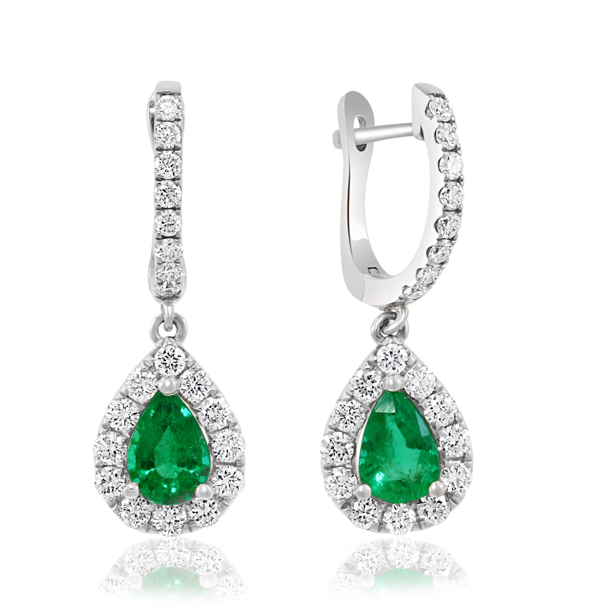 14K WG PS Emerald & Diamond Halo Drop Earrings by David Kord Main image