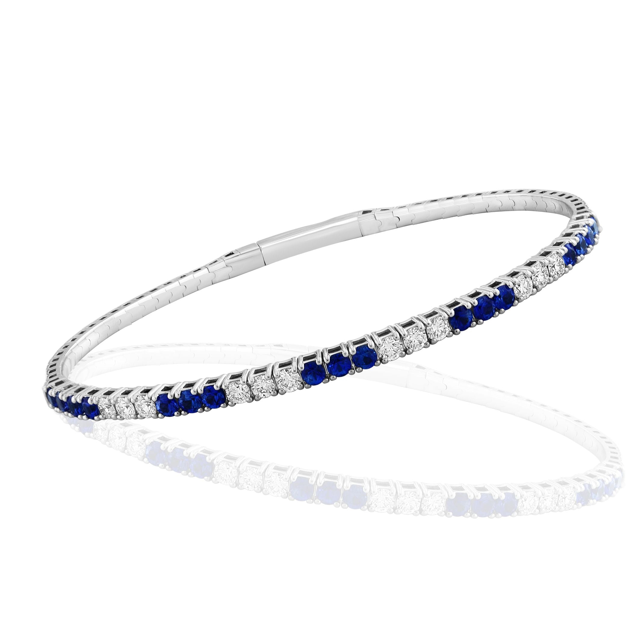 18K WG Blue Sappire & Diamond Station Flexi Bracelet by David Kord