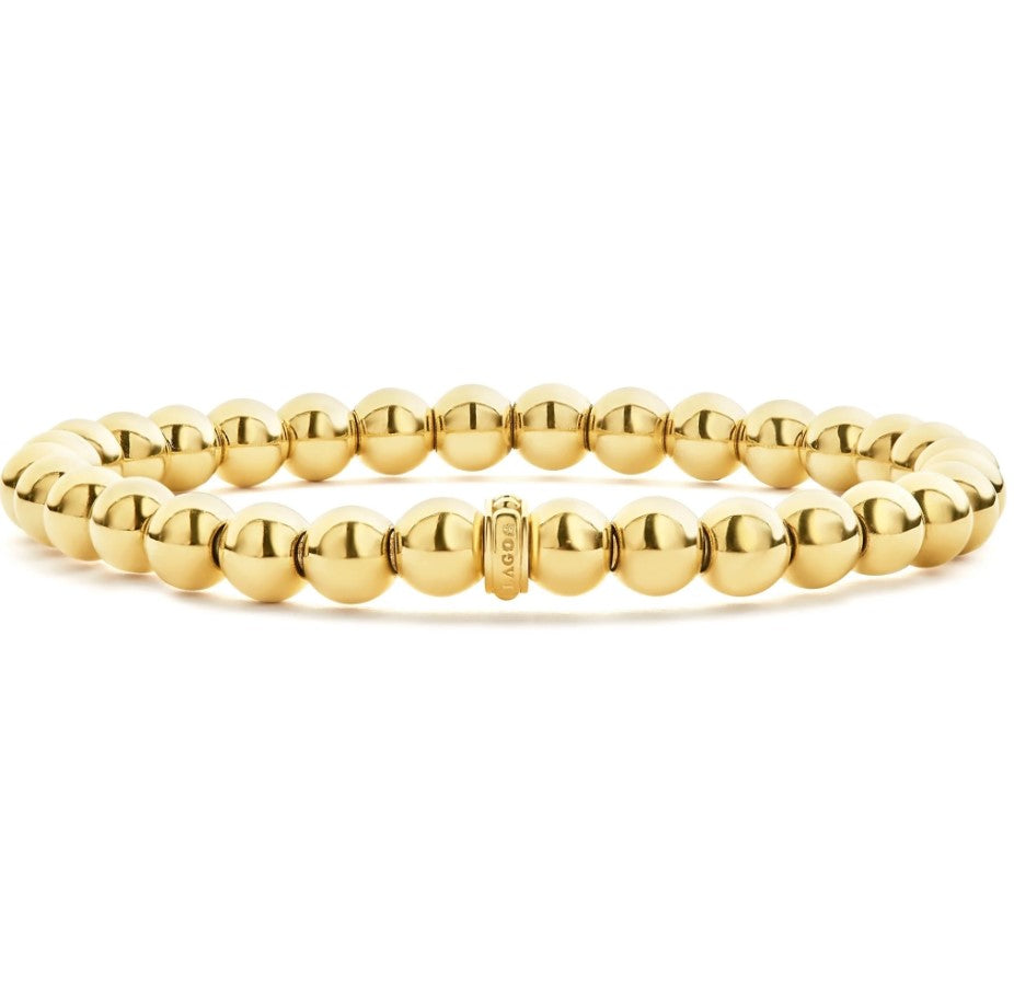 18K Caviar Gold 6mm Ball Stretch Bracelet, sz M