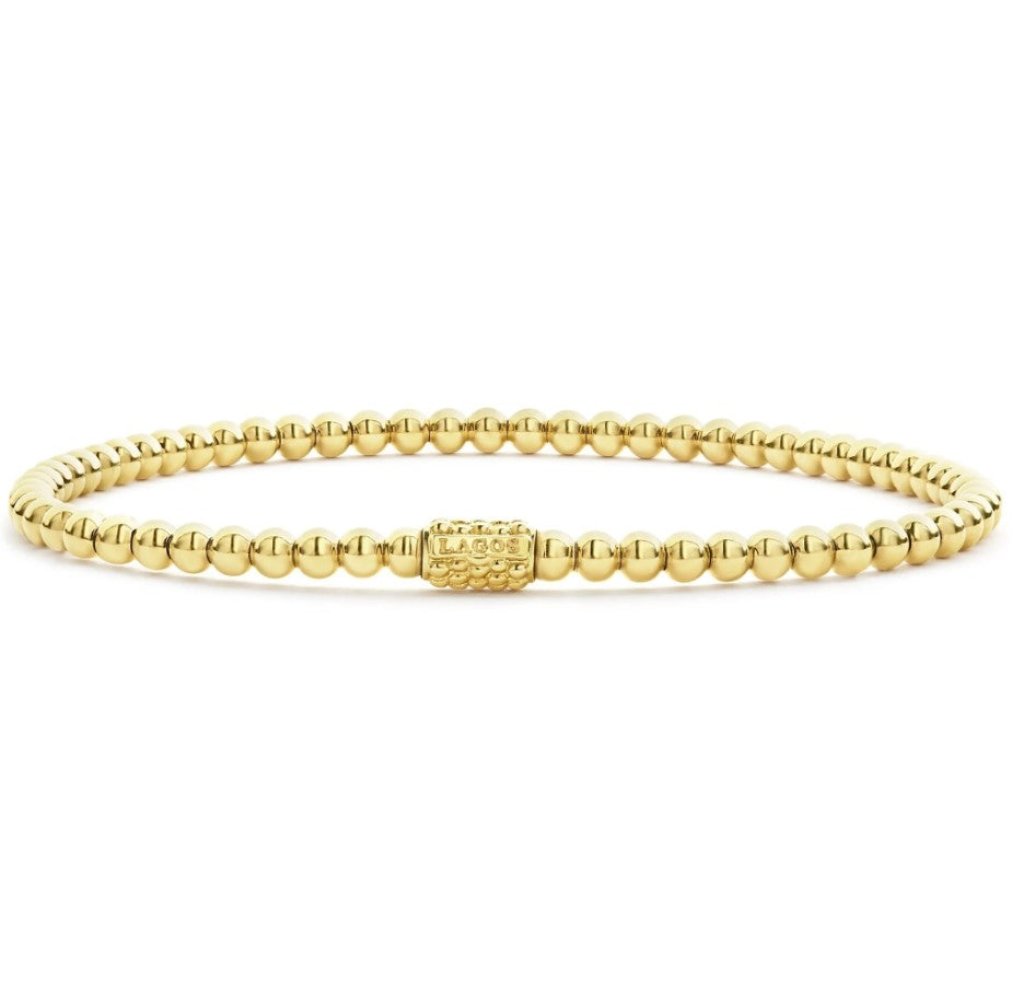 18K Caviar Gold 3mm Ball Stretch Bracelet, sz M Main image