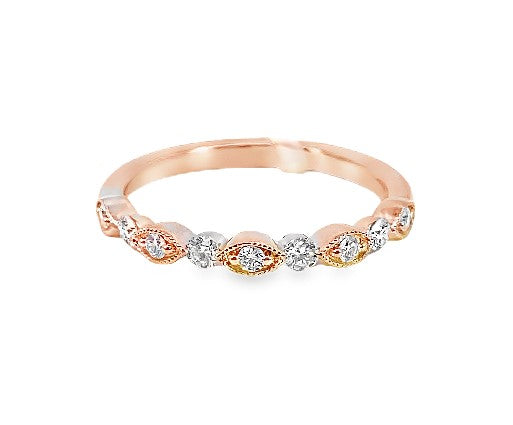 14K RG 1/4cttw Diamond Milgrain Round & Marquise Shape Wedding Band Main image