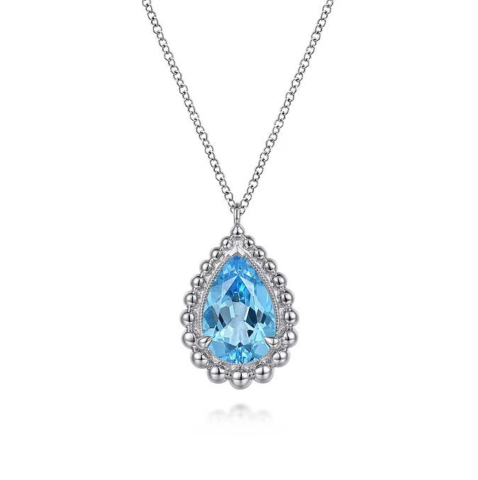 Sterling Silver Bujukan 3.22ct Swiss Blue Topaz Teardrop Pendant Necklace by Gabriel NY Serial No. S2048175 Main image