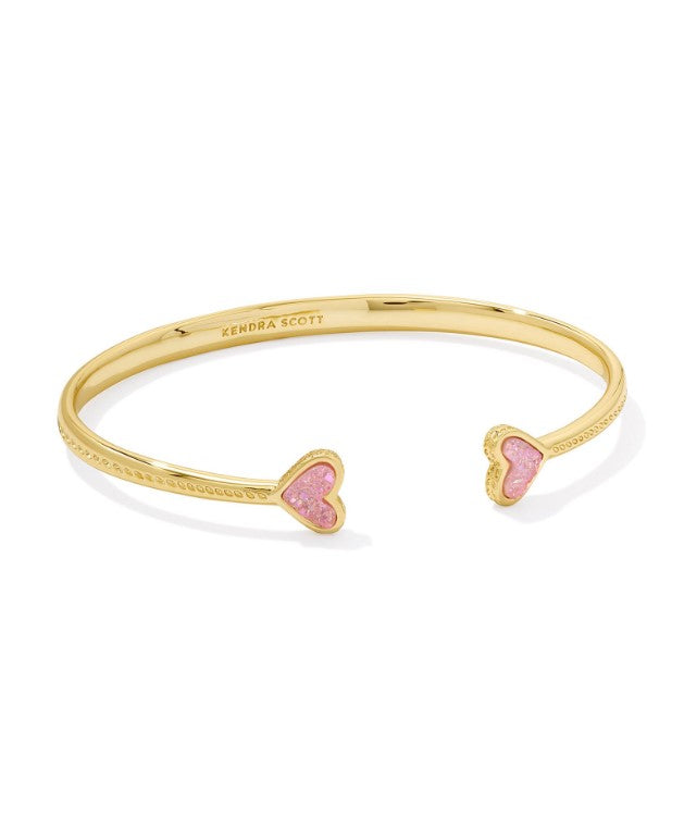 Ari Gold Plated Framed Heart Cuff Bracelet in Light Pink Drusy by Kendra Scott