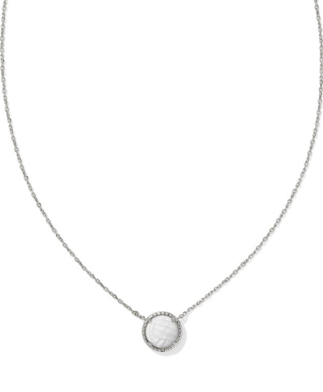 Volleyball Rhodium Plated Short Pendant Necklace in White MOP by Kendra Scott