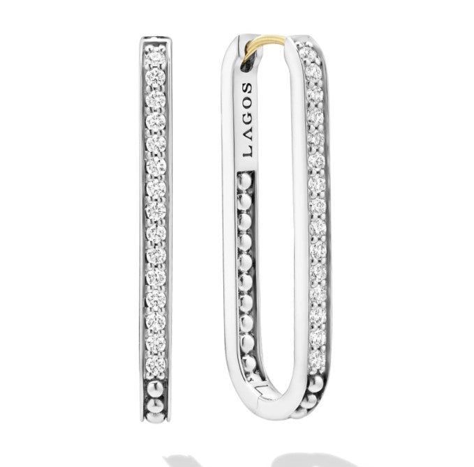 Sterling Silver Caviar Spark Large Diamond Linear Hoops by LAGOS Main image