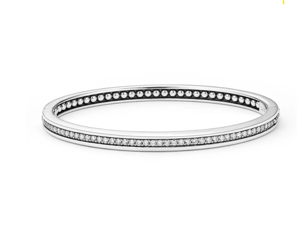 Sterling Silver .84cttw Dia Caviar Spark 5mm Hinged Bangle Bracelet by LAGOS