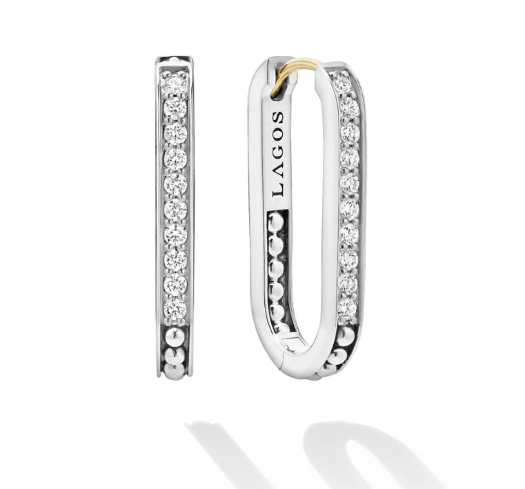 Sterling Silver Caviar Spark Diamond  Linear Drop Huggies by LAGOS