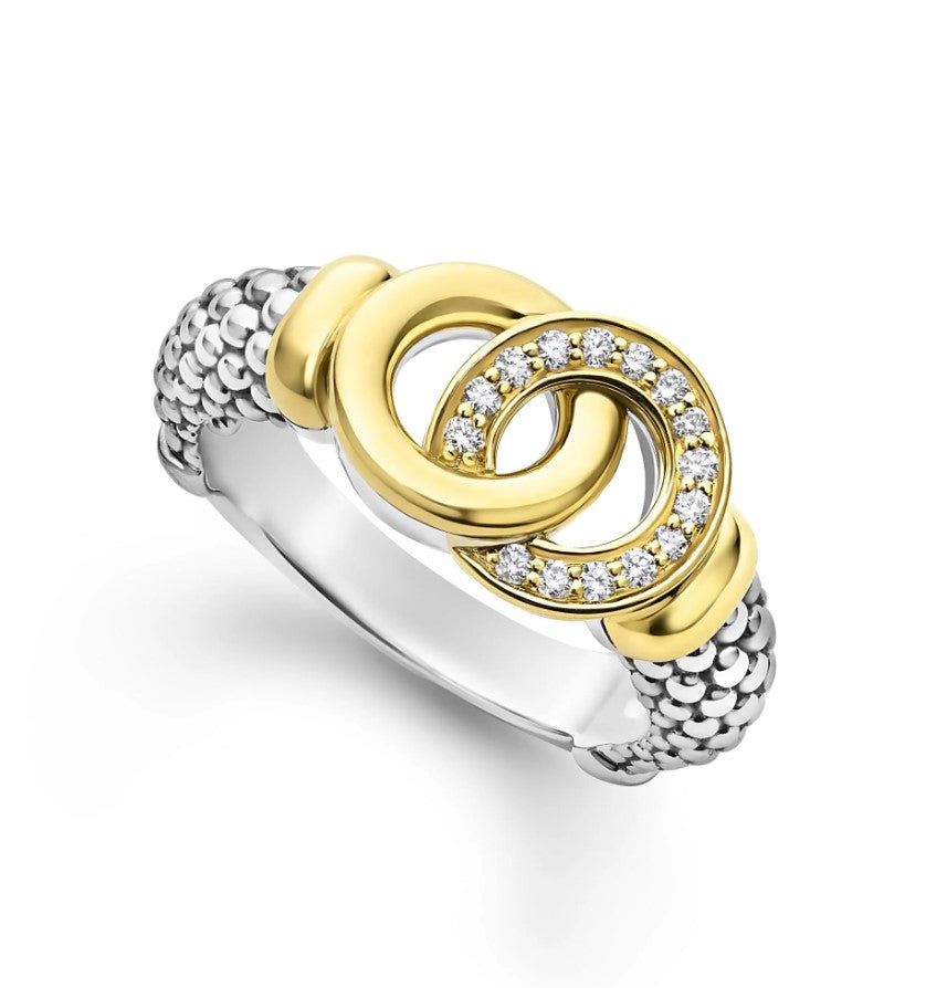 S/S 18K .11cttw Diamond Signature Caviar Interlocking Ring, size 7 Main image