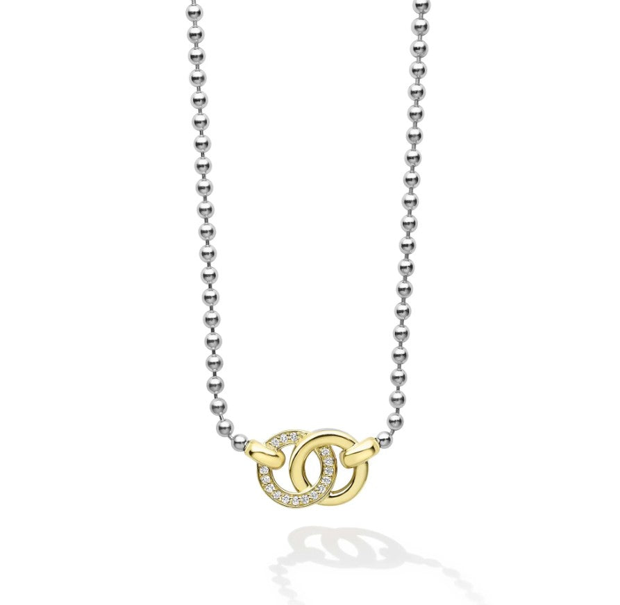 S/S 18K .11cttw Diamond Signature Caviar Interlocking Necklace, 16-18" Chain Main image