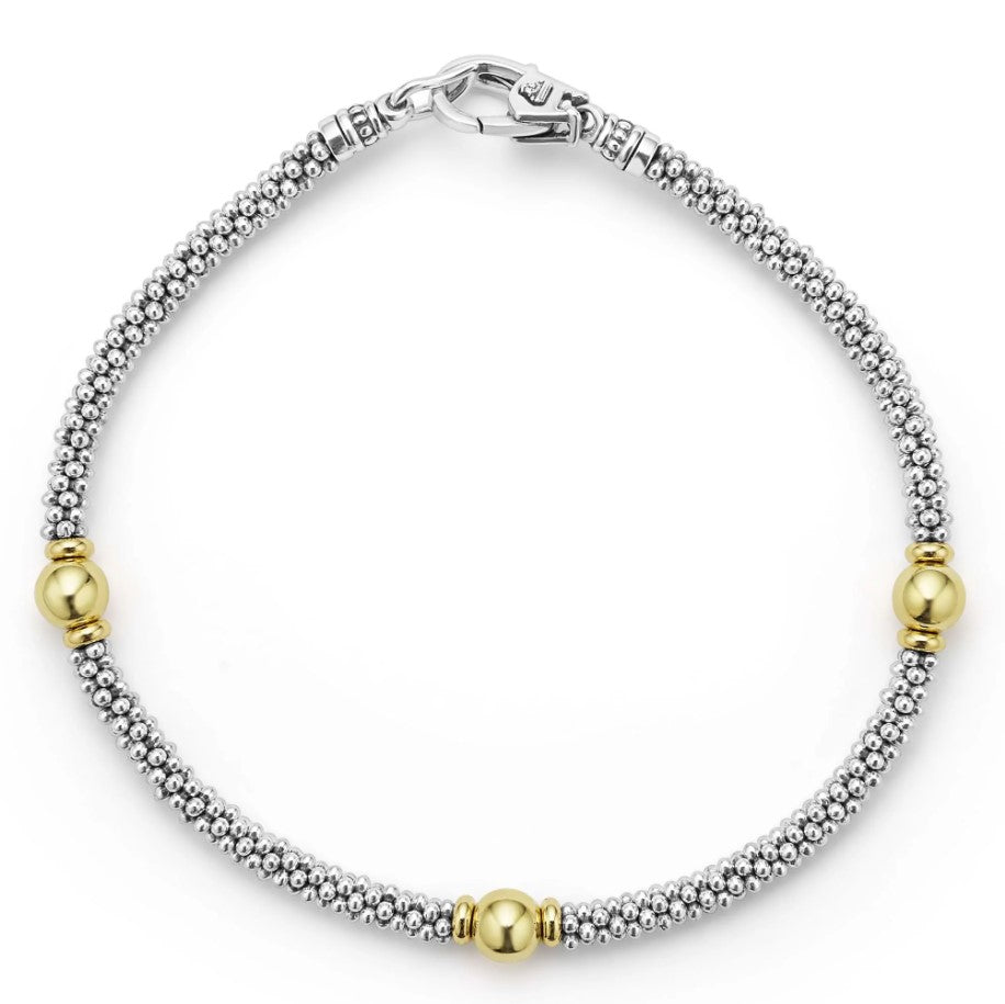 S/S 18K Signature Caviar 3 Gold Station Rope Bracelet by LAGOS