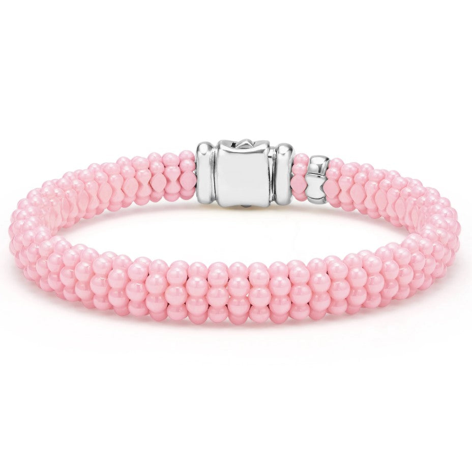S/S 18K YG Pink Caviar Ceramic Rope Bracelet size 7, by LAGOS