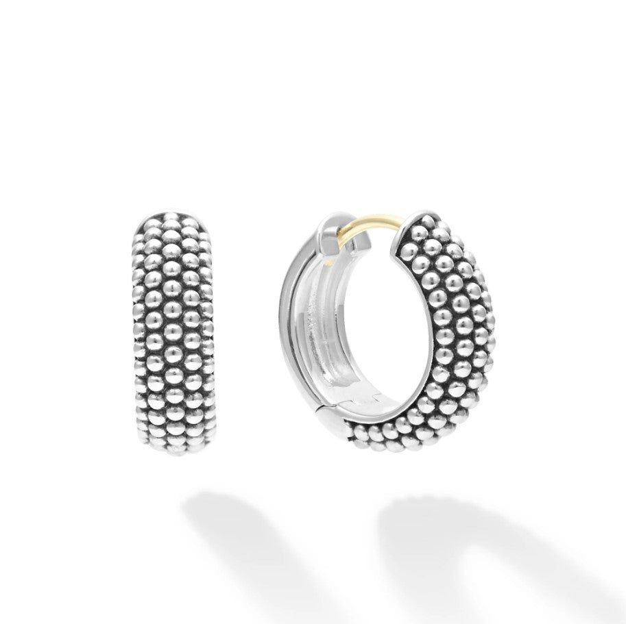 Sterling Silver Signature 15mm Caviar Huggie Earrings by LAGOS