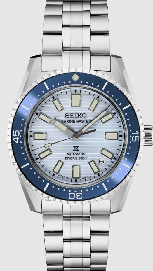 Seiko Prospex Luxe 1965 Diver Marinemaster SS 6L Automatic Light Blue Dial

Dial: Light Blue Pattern 
Crystal: Sapphire
Water Resistance: 200m (660ft)
Diameter- 39.5mm Main image