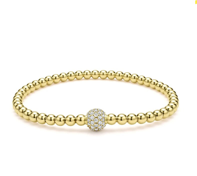 18K YG Caviar 4mm Gold .70cttw Dia Pave Ball Stretch Bracelet, size 7 by LAGOS Main image