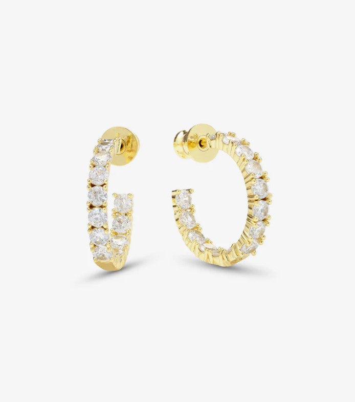18K Gold Plated Heiress Hoops in White Diamondettes by Melinda Maria, .75"