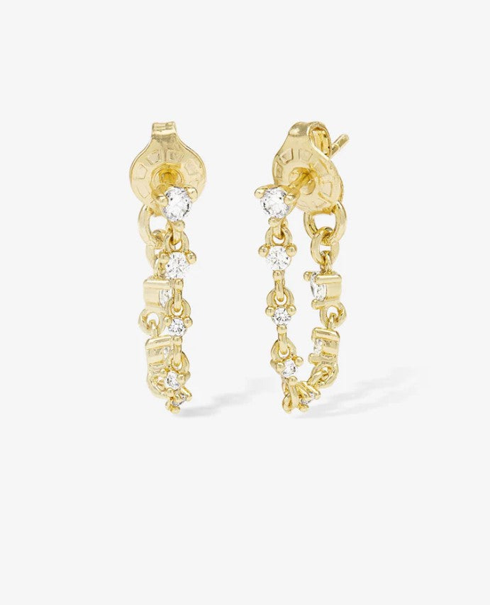 18K Gold Plated Not Your Basic Soft Hoop Earrings in White Diamondettes by Melinda Maria Main image