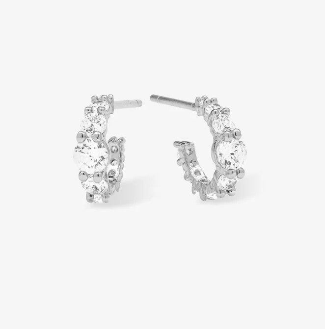 Silver Plated Oh She Fancy Graduated Huggies in White Diamondettes by Melinda Maria