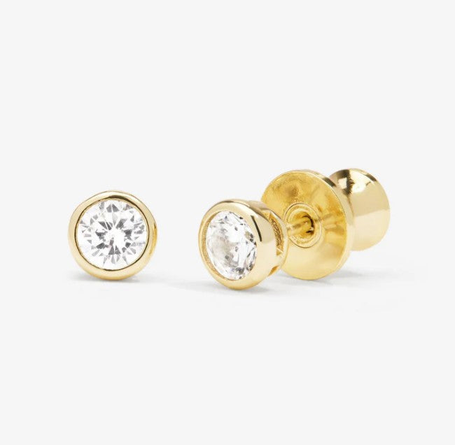 18K Gold Plated Baroness 4mm Studs in White Diamondettes (CZ) by Melinda Maria
