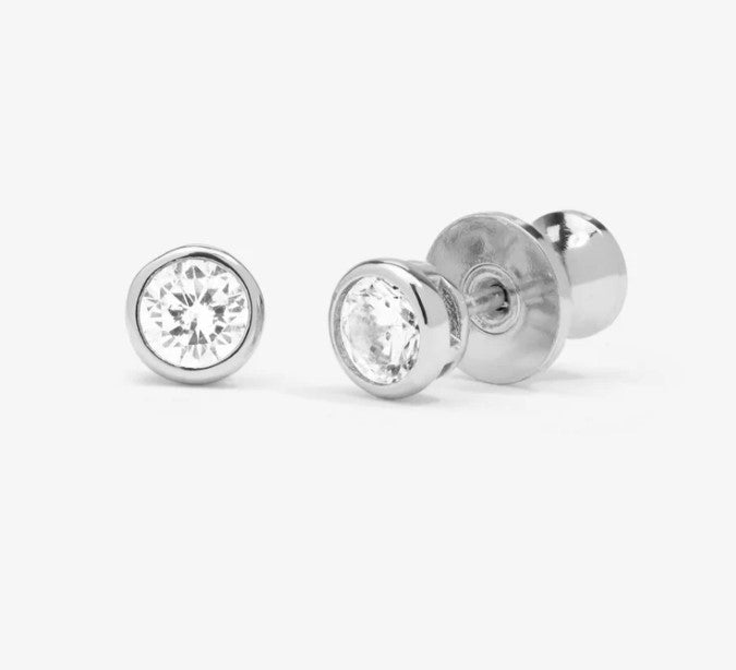 Silver Plated Baroness 4mm Studs in White Diamondettes (CZ) by Melinda Maria