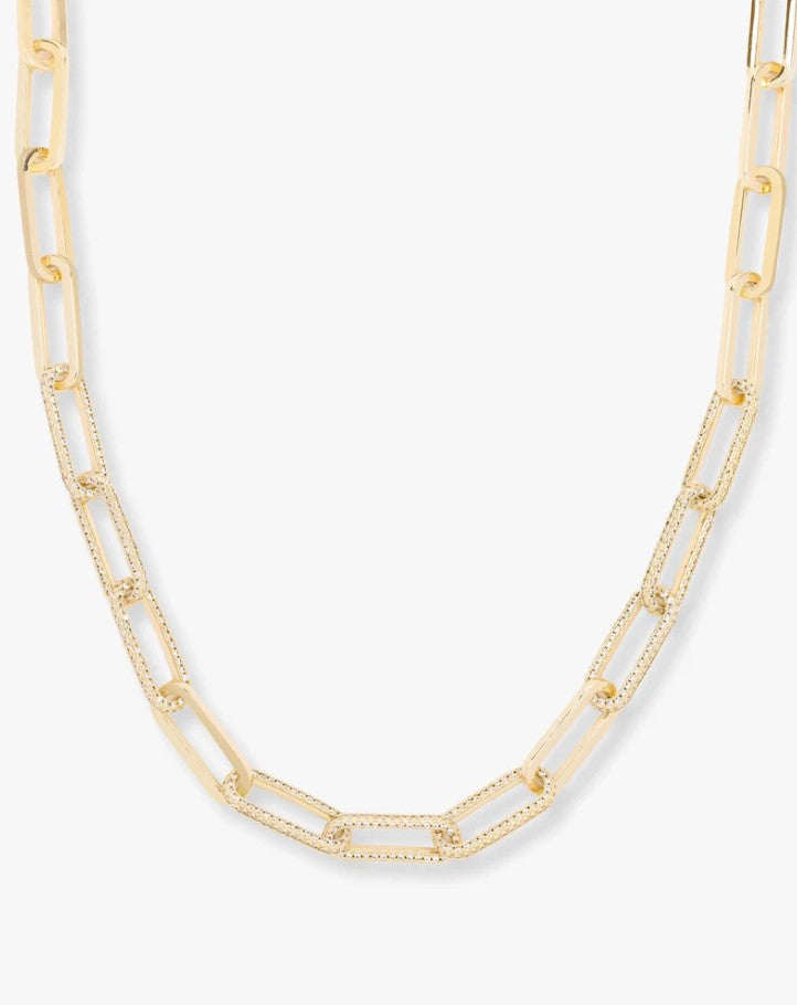 18K Gold Plated Carrie Pave Chain Necklace in White Diamondettes by Melinda Maria Main image