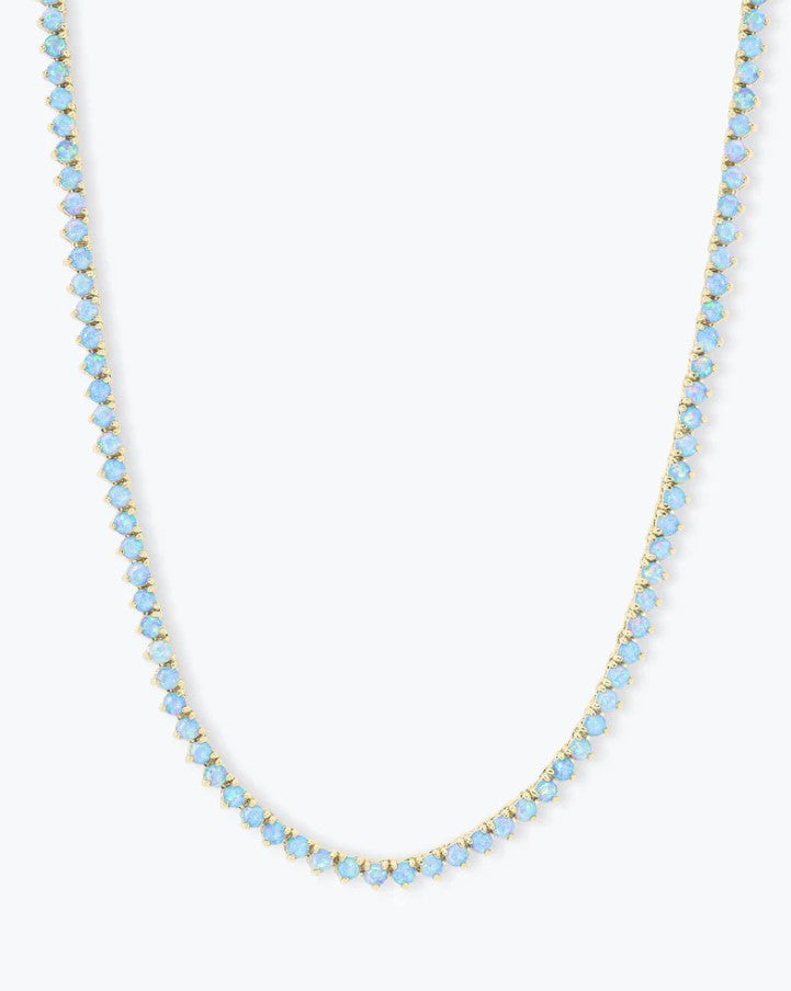 18K Gold Plated Over Brass "Not Your Basic" Simulated Blue Opal Tennis Necklace by Melinda Maria