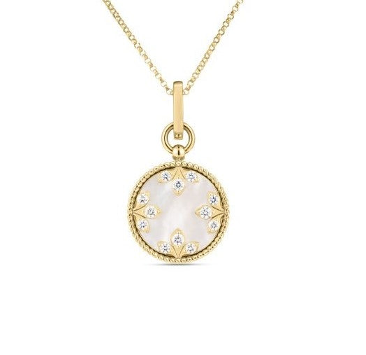 18K YG Diamond & MOP Venetian Princess Small Medallion Necklace by Roberto Coin