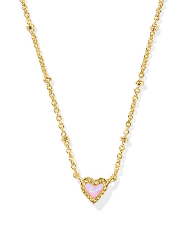 Mini Ari Gold Plated Heart Satellite Necklace in Bubblegum Pink Kyocera Opal by Kendra Scott Main image