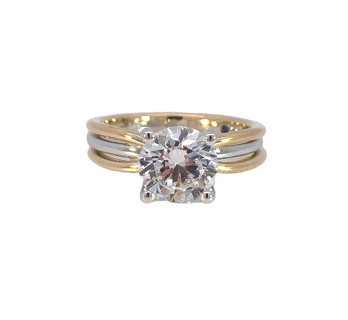 14K Y/WG Twisted Triple Row Diamond Peekaboo Engagement Ring by FANA Main image