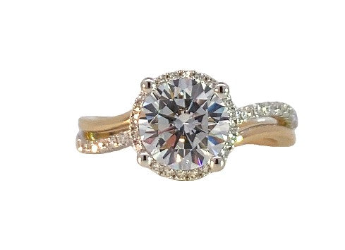 14K W/YG Round Diamond Bypass Halo Semi-Mount by Fana