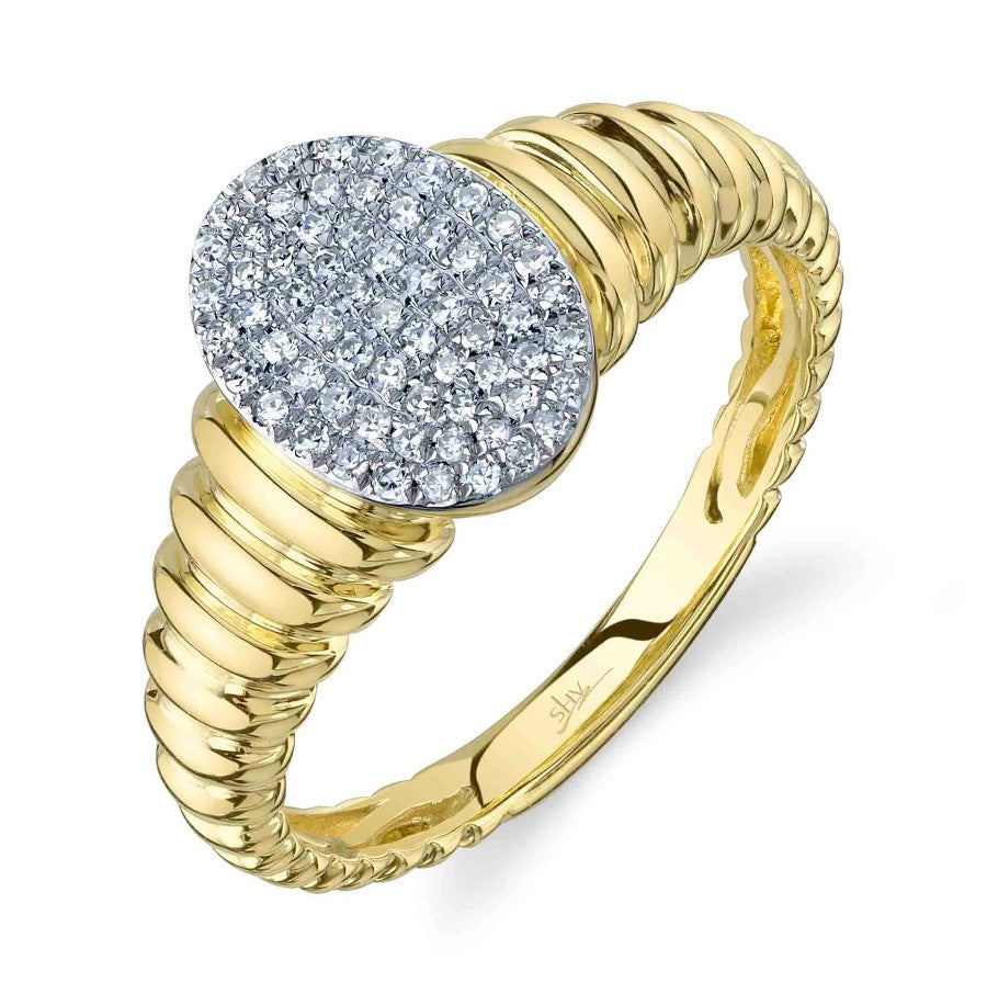 14K YG Oval Pave Diamond Signet Ring Main image