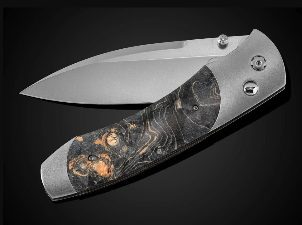 A300-9 Titanium Pocketknife with Stainless Blade and Dyed Gray Maple Burl Wood Main image