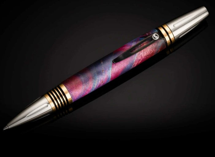 Caribe 14 Pen - Twist-action writing pen with dyed maple burl barrel and brass details Main image