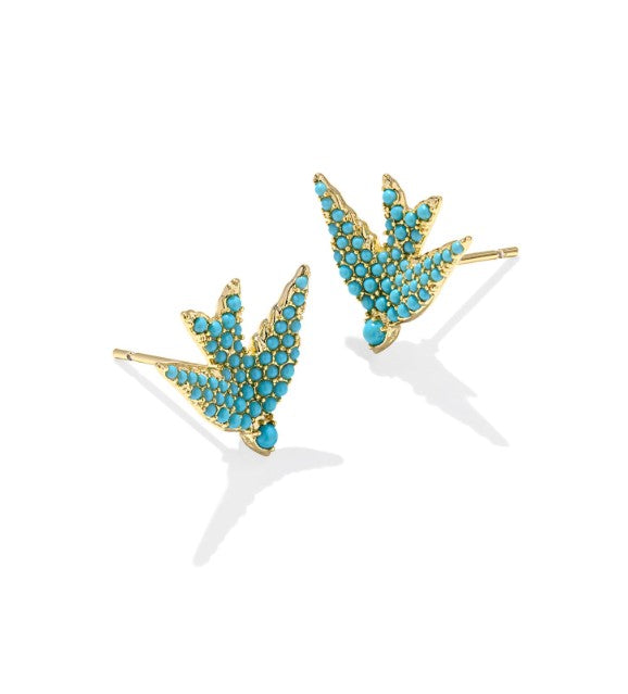 Melody Gold Bird Stud Earrings in Teal Crystal by Kendra Scott (plated over brass)