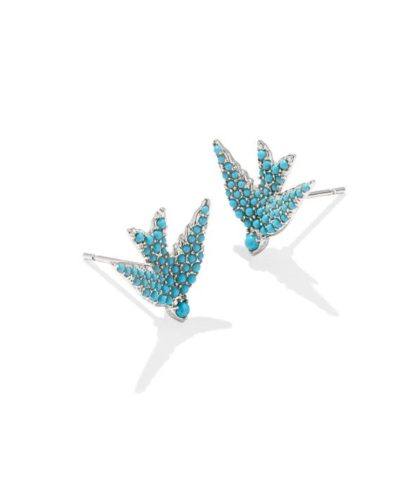Melody Silver Bird Stud Earrings in Teal Crystal by Kendra Scott (rhodium plated over brass)