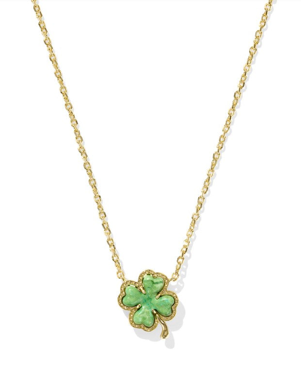 Gold Clover Short Pendant Necklace in Lime Green Magnesite by Kendra Scott Main image