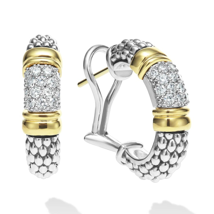 SS/18K YG Signature Caviar Diamond J-Hoop Earrings by LAGOS Main image