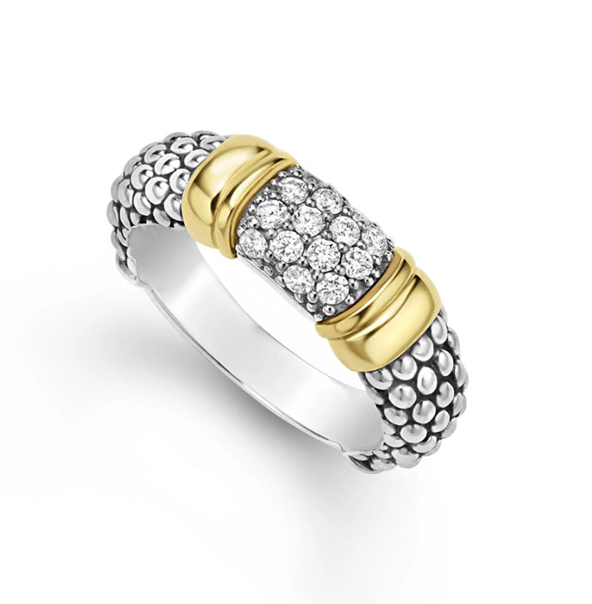 S/S 18K YG Signature Caviar 6mm Pave Dia Band by LAGOS, sz 7