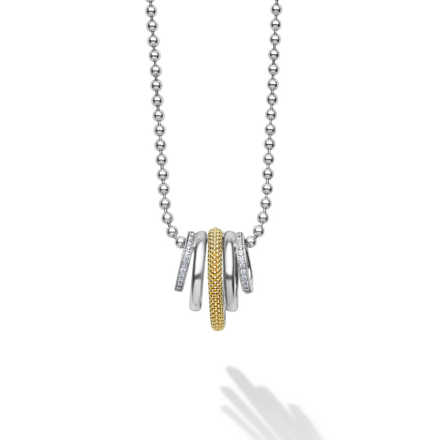 S/S & 18K YG Caviar Lux 25 .17cttw Dia 20mm 5 Row Necklace by LAGOS, 16-18" Main image