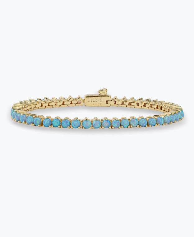 18k Gold Plated Over Brass "Not Your Basic" Simulated Blue Opal Tennis Bracelet by Melinda Maria Main image