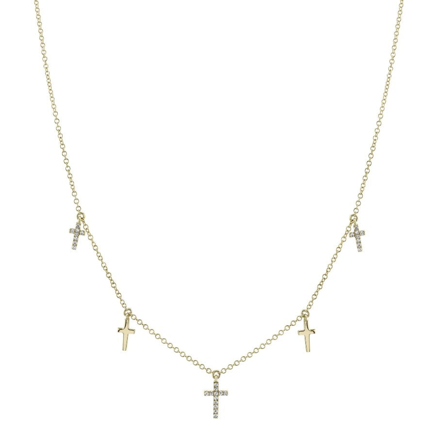14K YG .09cttw Diamond Dangle Cross Necklace Main image