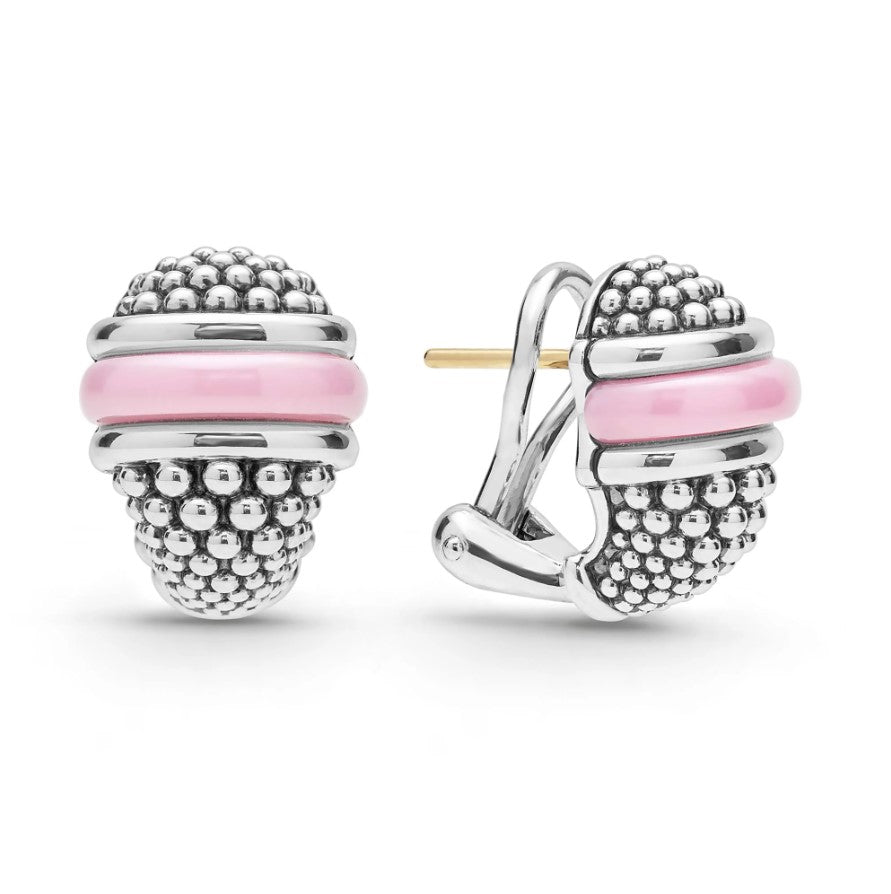 S/S Pink Caviar Ceramic Omega Clip Earrings (16x2) by LAGOS Main image