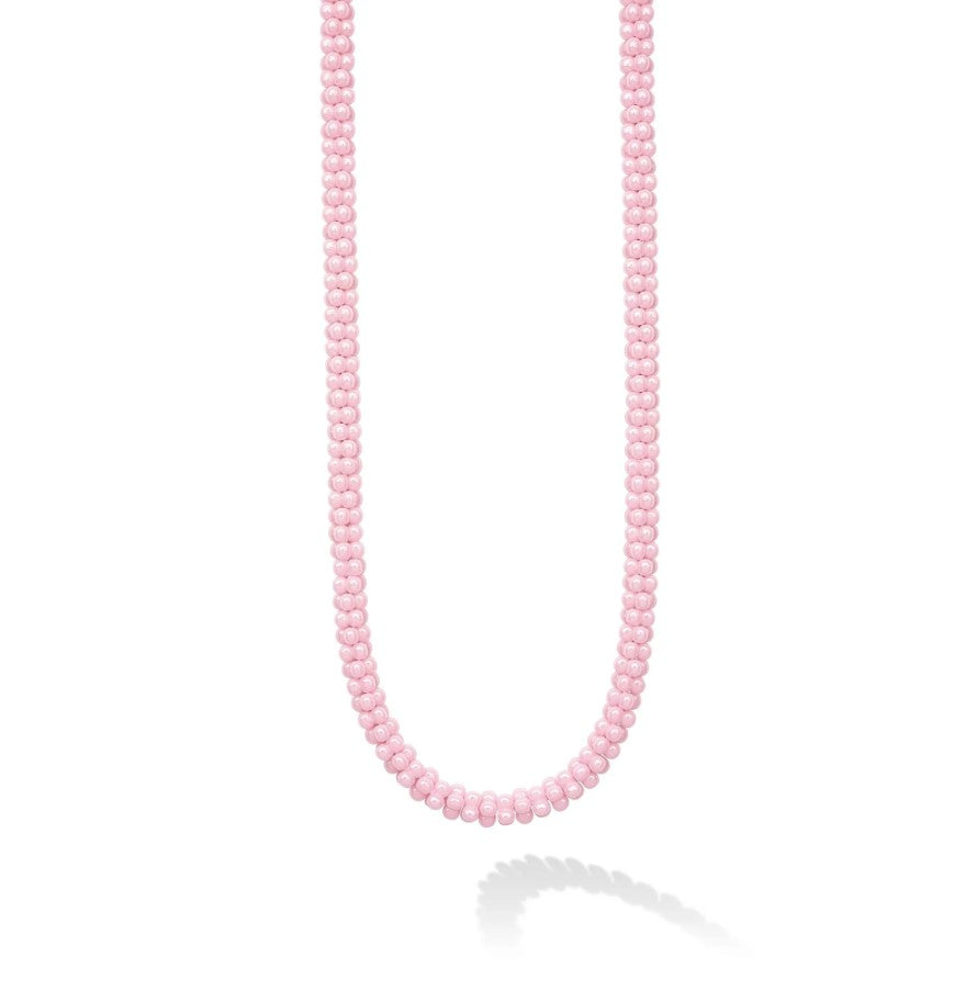 S/S & 18K Pink Caviar Ceramic 5mm Rope Necklace, 16" by LAGOS