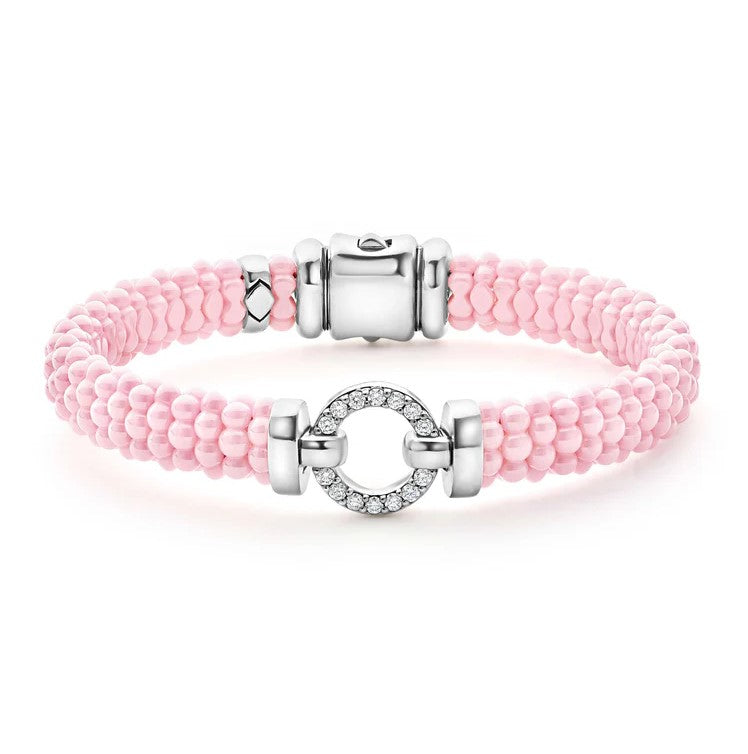 S/S Pink Caviar Ceramic .26cttw Dia Circle 9mm Bracelet by LAGOS