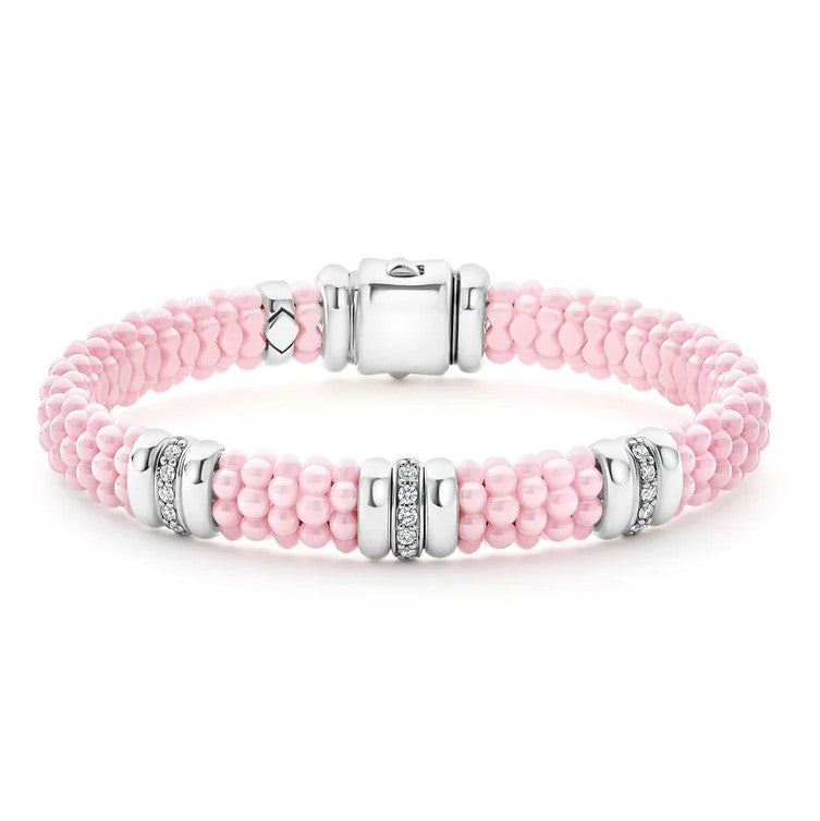 S/S & 18K Pink Caviar Ceramic  Diamond 3 Station Rope Bracelet by LAGOS Main image