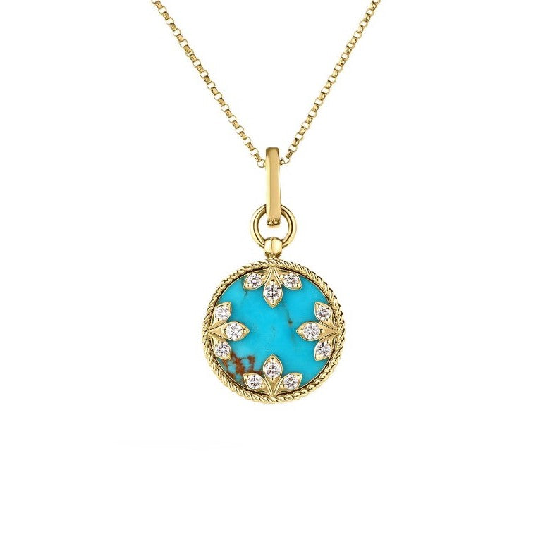 18K YG VENETIAN MEDALLIONS MEDIUM DIAMOND & TURQUOISE NECKLACE BY ROBERTO COIN Main image