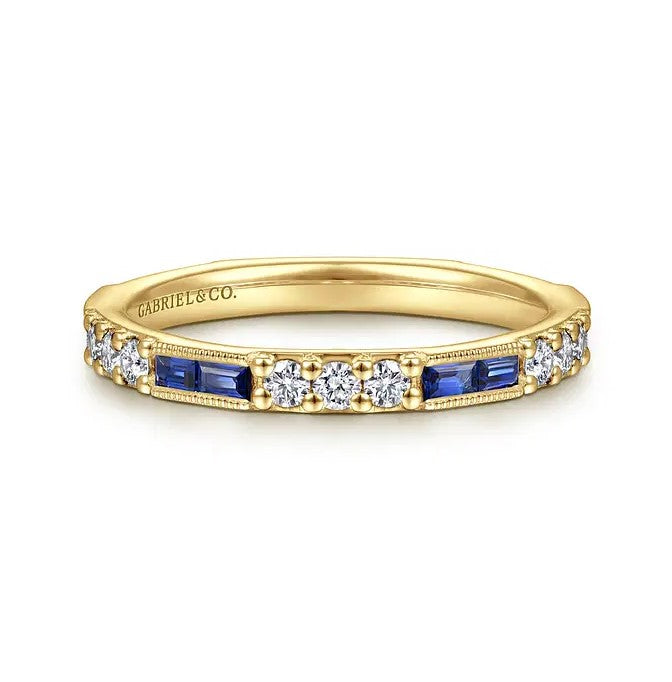 14K YG .38cttw Sapphire Baguette & .38cttw Diamond Stackable Ring by Gabriel NY 

Serial No. S2061724